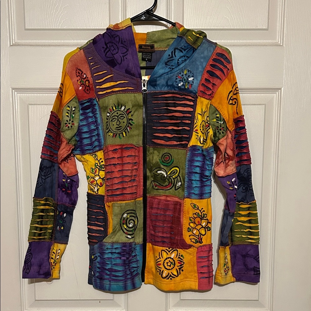 Multicolor Patchwork Hooded Zip Jacket